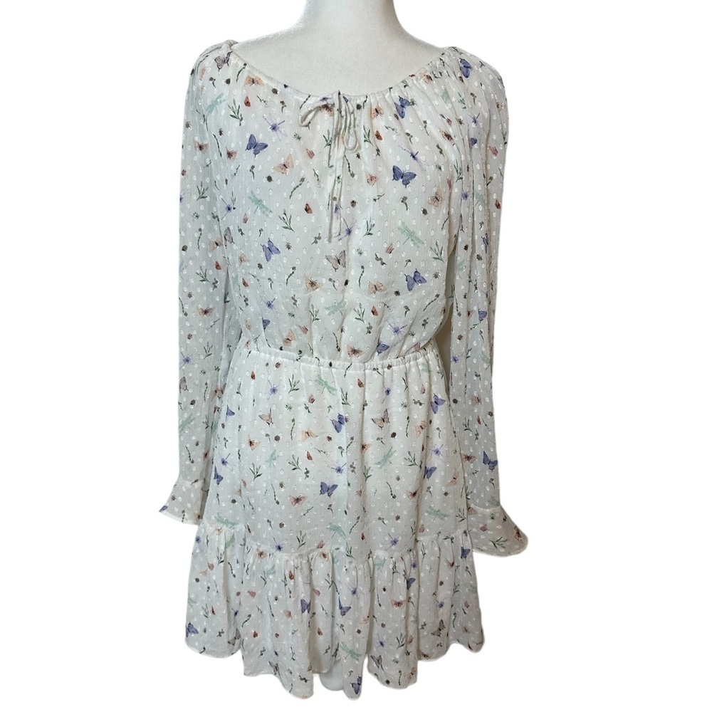 H&M Divided MIDI Butterfly Multi Colored White SZ 10 Feminine Cottagecore Fairy